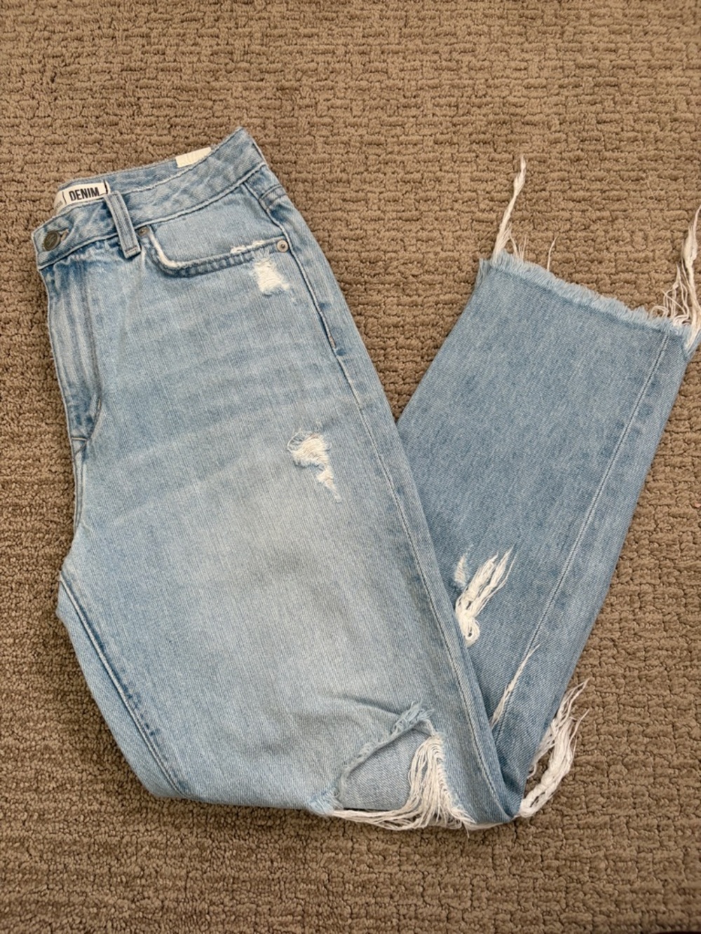 Lovers + Friends Light Blue Distressed Straight-Leg Jeans